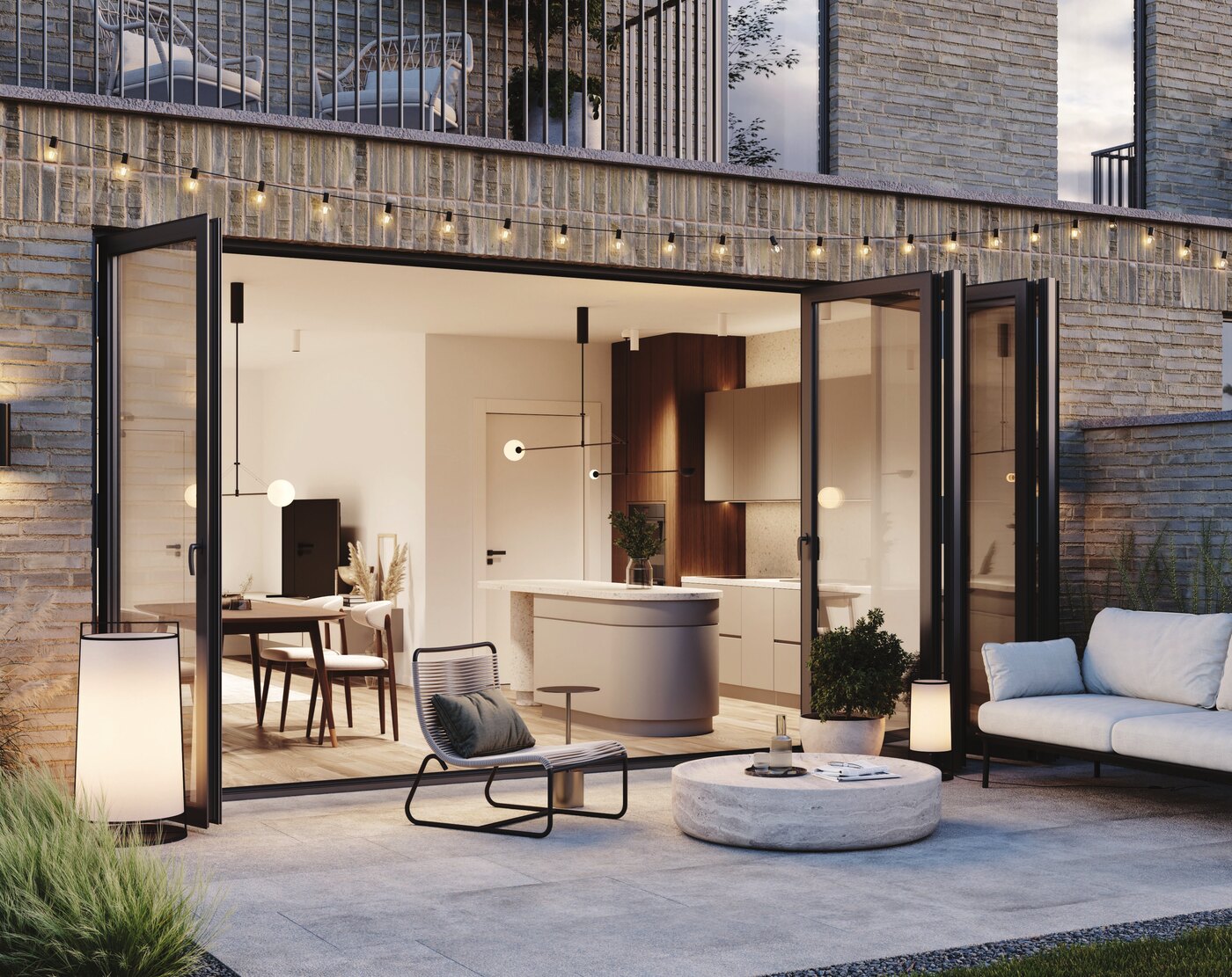 Porte repliable Panorama entièrement ouverte sur une terrasse