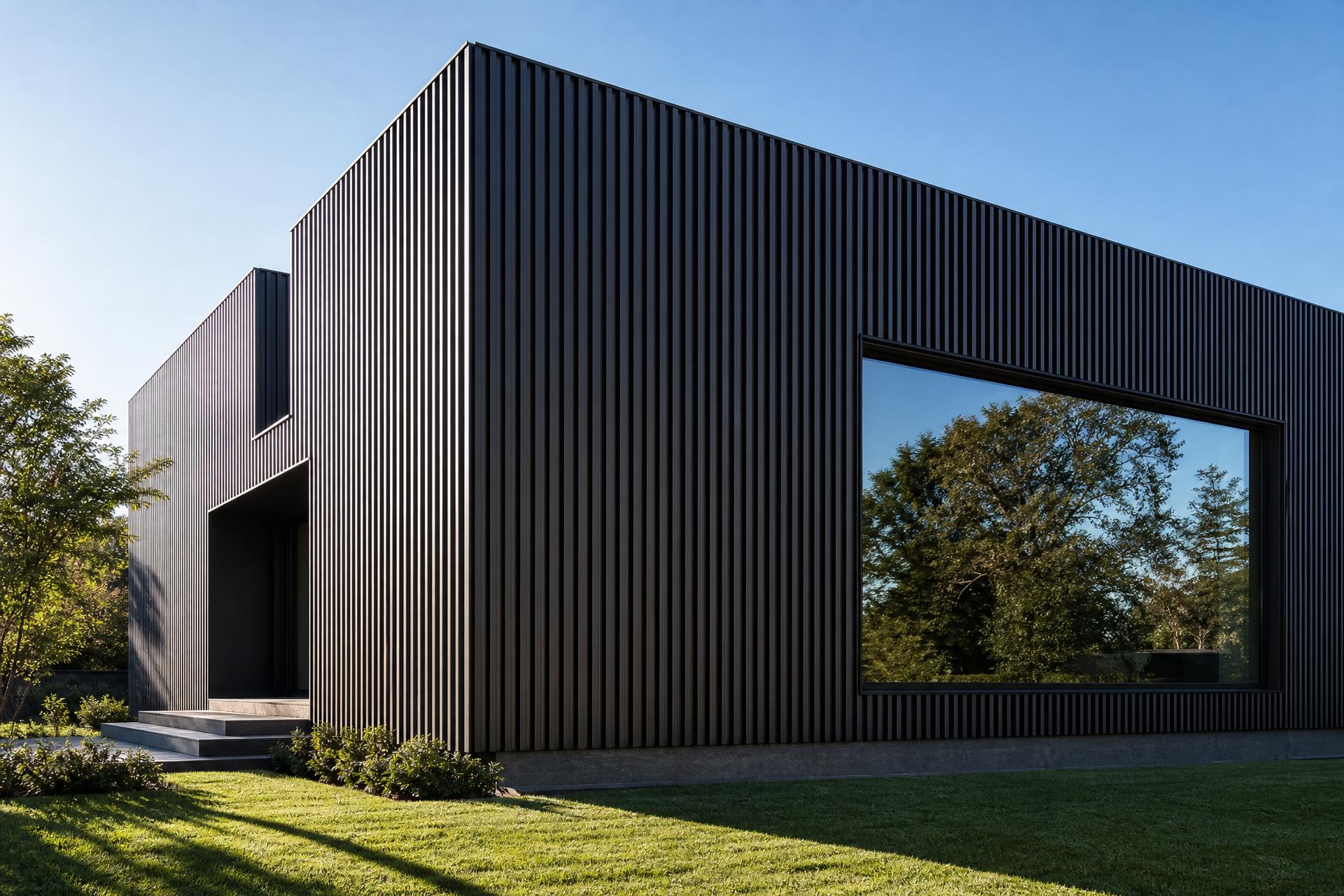 Maison contemporaine habillée d'un bardage aluminium à lames verticales