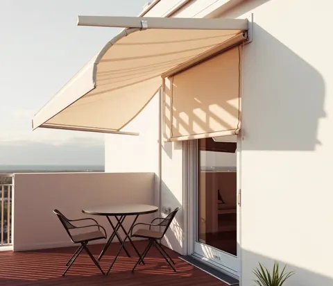 Banne solaire déployée au-dessus d'une terrasse