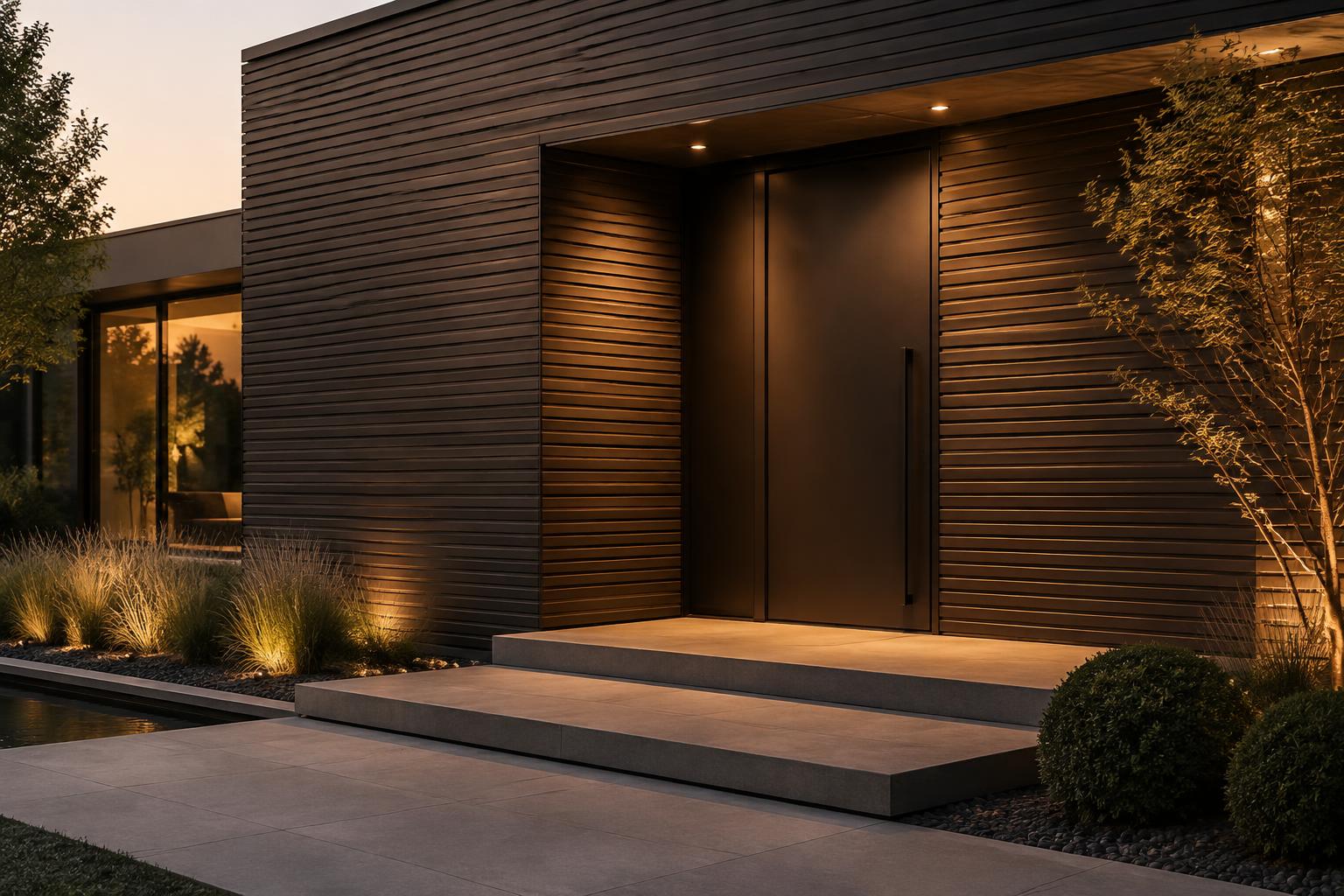 Entrée contemporaine en bardage Deco Wall bronze horizontal