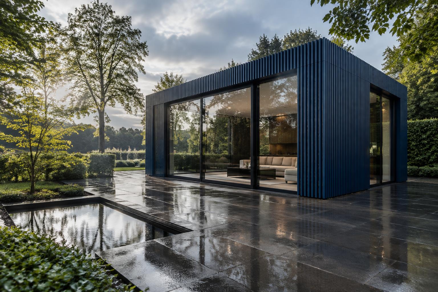 Pavillon de jardin en bardage Deco Wall bleu acier